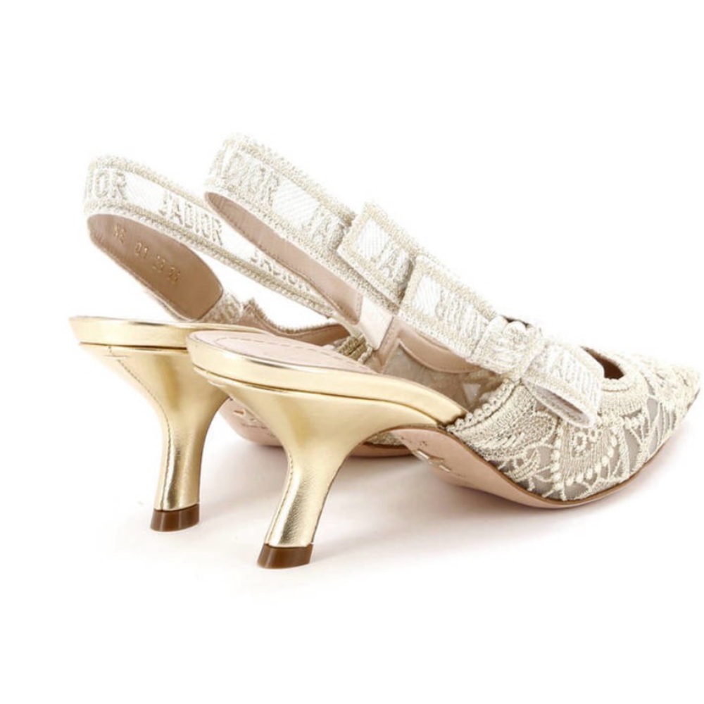 DIOR J'adior slingback gold macramé-effect d-lace butterfly motif short heel - Picture 2 of 9